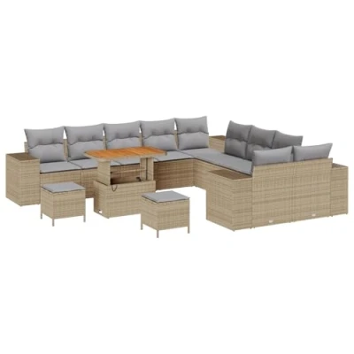 Afbeelding van vidaXL 13 delige tuin sofa set met kussens beige poly rattan acacia, 3 eet acacia