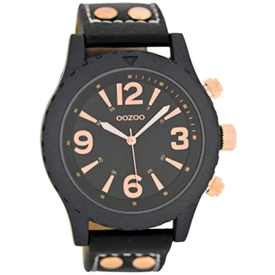 Afbeelding van OOZOO Timepieces zwarte horloge met leren band C6114