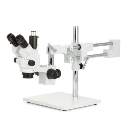 Afbeelding van AmScope SM 4NTP Simul Focale Stereo Lockable Zoom Microscoop op dubbele arm standaard, 7X 45X, wit