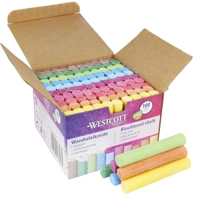 Afbeelding van Westcott Krijt 100 stuks gekleurd Voordeelverpakking Schoolbordkrijt met 1,2 cm ↓ in felle kleuren Stofarm en gemakkelijk af te vegen 8,5 lange krijtstiften E 744987 00