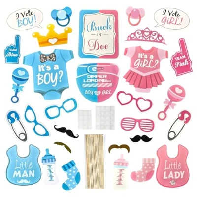 Afbeelding van Geslacht Reveal Party Deko Set, 30 STKS Photocall Supplies, Meisje en Jongen Baby Shower Games Photo Booth Props, of Douche Verjaardagsfeest, Poses Hold Party,