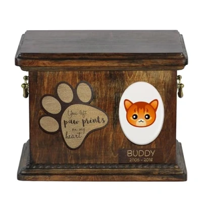Afbeelding van Art Dog Custom Cat Memorial Urn Handgemaakte houten kist met keramische plaat Gepersonaliseerde kattencrematiedoos 8,3x11,4x8,7 Somalië