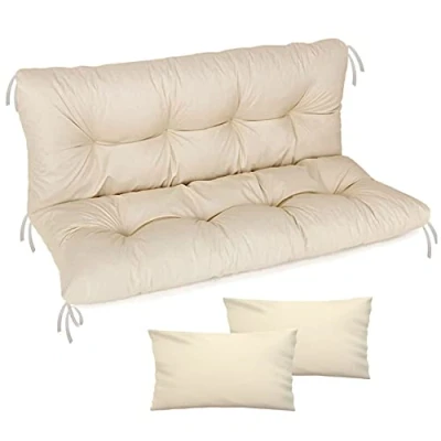 Afbeelding van Tuinschommel hangmat zitkussen waterdicht 100 x 50 cm, voor palletmeubels, buitenterras, ligstoel, bankkussen met rugleuning tuinmeubelen, beige [133]