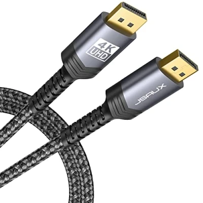 Afbeelding van DisplayPort kabel 3M, JSAUX DP (4K@60Hz,2K@165Hz,2K@144Hz), display poort naar Nylon gevlochten compatibel voor laptop, pc, tv, gamingmonitor, ect grijs