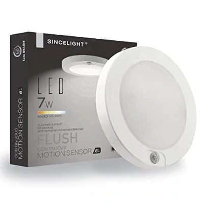 Afbeelding van SINCELIGHT LED plafondlamp met PIR bewegingssensor, 7W Automatisch AAN/UIT, Koel Wit 6000K, De oppervlakte zet voor Plafond, Garderobe, Onder Kabinet, geschikt vochtig gebruik.