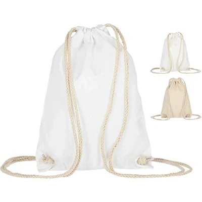 Afbeelding van ELES VIDA katoenen gymtas, 21 x 29 cm, sporttas, rugzak, stoffen tas, jute Oeko Tex® getest, tas voor dames en heren, kindergym, wit, cm