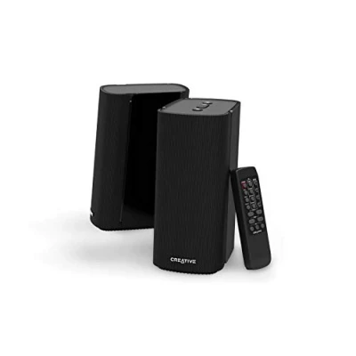 Afbeelding van Creative T100 2.0 compacte HiFi desktopluidsprekers, maximaal 80W piekvermogen, Bluetooth 5.0, optische ingang, AUX in, Wide SoundStage met basregeling voor computers en laptops (zwart)