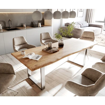 Afbeelding van Eettafel Edge acacia natuur 240x100 edelstaal smal Live