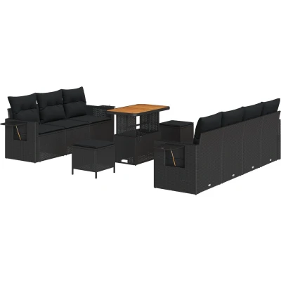 Afbeelding van vidaXL 10 delig tuinbankstel met kussens zwart poly rattan acacia