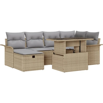 Afbeelding van vidaXL 7 delige Tuin Sofa Set met Kussens Beige Poly Rattan