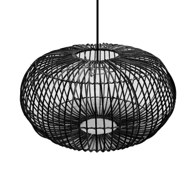 Afbeelding van Rotan / Rieten Hanglamp, Handgemaakt, Zwart, 40 cm