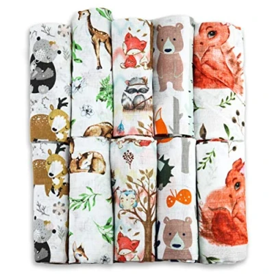 Afbeelding van Hydrofiele Doeken Luiers 10 Pack â 70x80cm Kleur Wit Grijs Rood Dieren Spuugdoekjes Unisex Meisje Jonge EU gefabriceerd FENSILO