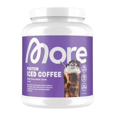 Afbeelding van MORE Protein Iced Coffee, Dark Chocolate Lover, 500 g, 20 Porties Proteïnepoeder met Koffie Gemaakt in Duitsland, Laboratorium Getest