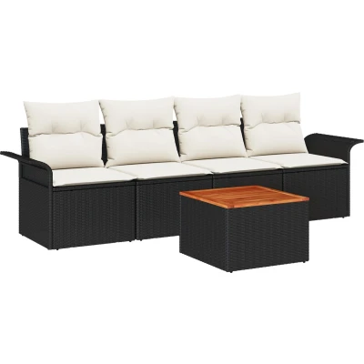 Afbeelding van vidaXL 5 delige Tuinsalon Set met Kussens Zwart Poly Rattan Acacia