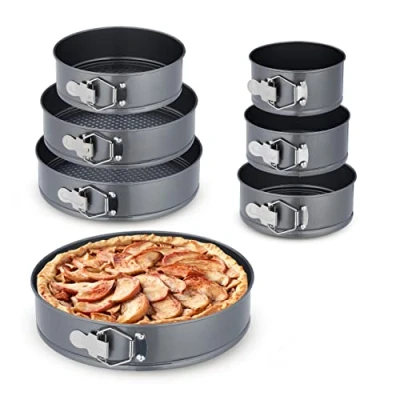 Afbeelding van Relaxdays springvorm 7 delige set, ronde bakvormen, Ø 14, 16, 18, 20, 24, 26, 28 cm, rvs, antiaanbaklaag, antraciet