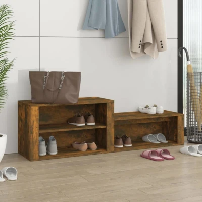 Afbeelding van Schoenenkast 150x35x45 cm bewerkt hout gerookt eikenkleurig