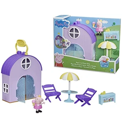 Afbeelding van Peppa Pig Peppa&#039;s Club Ice Cream Shop kleuterspeelgoed; 1 figuur, 4 accessoires, draaggreep, voor kinderen vanaf 3 jaar, meerkleurig (F4387)