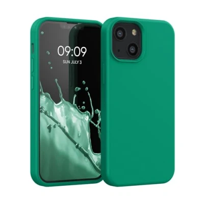 Afbeelding van kwmobile telefoonhoesje geschikt voor Apple iPhone 13 mini Hoesje met siliconen coating Smartphone case in smaragdgroen