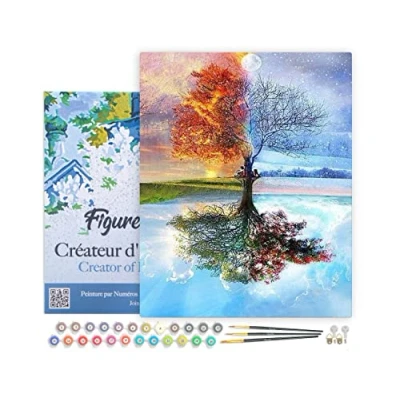 Afbeelding van Figured&#039;Art Schilderen op Nummer Volwassenen met lijst Boom 4 seizoenen Handwerk acrylverf Kit DIY Compleet 40x50cm Canvas al ingelijst