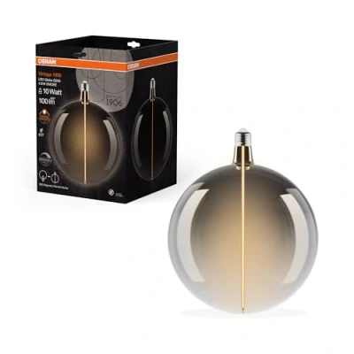 Afbeelding van OSRAM Vintage 1906 Big Globe is a dimmable, decorative lamp with LED filament magnet technology. It offers 4.8 W for 100 lm, E27 socket, smoke glass, 200 mm diameter, colour rendering CRI 80.