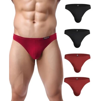 Afbeelding van Avidlove Herenondergoed, set van 4 stuks, slips, micro modal, zijdezachte onderbroek, 2 x zwart, rood, M