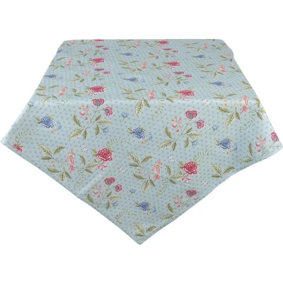 Afbeelding van Clayre &amp; Eef Tafelkleed 150x250 cm Blauw Groen Katoen Rechthoek Bloemen Tafellaken
