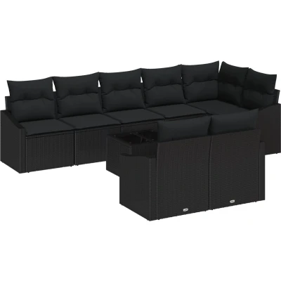 Afbeelding van vidaXL Tuinbank Set van 9 Zwart Rattan, Polyester Buitenbank
