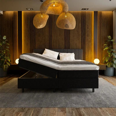 Afbeelding van 1 Persoons Boxspring met opbergruimte Beam Zwart 90x210 cm Pocketvering Inclusief Topper Dekbed Discounter.nl