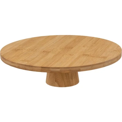 Afbeelding van 5Five taart/gebak serveerschaal plat rond bamboe hout 28 x 8 cm presentatie schaal Serveerschalen