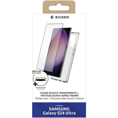 Afbeelding van Bigben Connected Transparant Telefoonhoesje Gehard Glas Screenprotector geschikt voor Samsung Galaxy S24 Ultra SmartFrame installatiekit