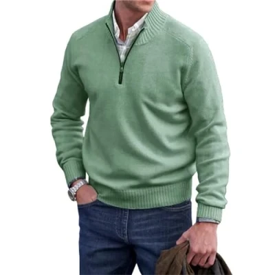 Afbeelding van heren kasjmier rits basic trui, kwart gebreide ronde hals trui (groen, XL), Groen