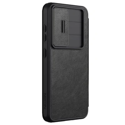 Afbeelding van Nillkin Qin Pro Hoesje Geschikt voor Samsung Galaxy S25 Book Case met Camera Slider Ruimte Twee Pasjes Zwart