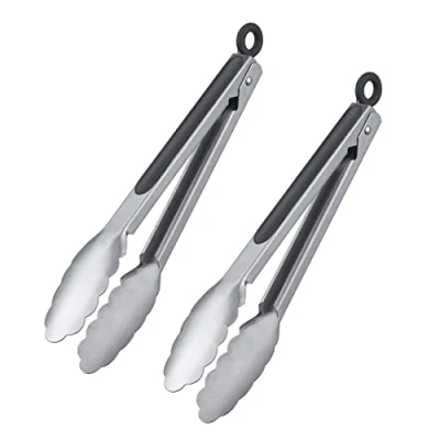 Afbeelding van Westmark 2 grill /serveertangen, met roestvrijstalen flappen en rubberen handgrepen, lengte: 27,5 cm, roestvrij staal/kunststof, Classic Special Midi, zilver/zwart, 162422E3