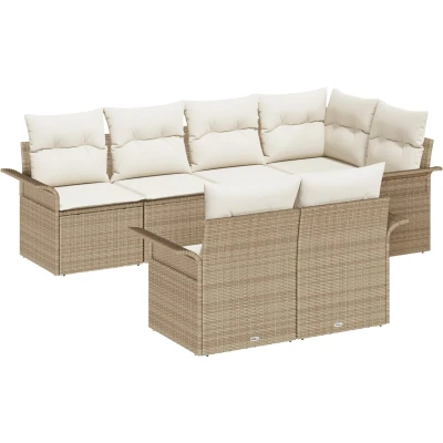 Afbeelding van vidaXL 7 Persoons Tuin Sofa Set met Kussens Beige Poly Rattan, 2 Zitter Opbergruimte &amp; Rattan