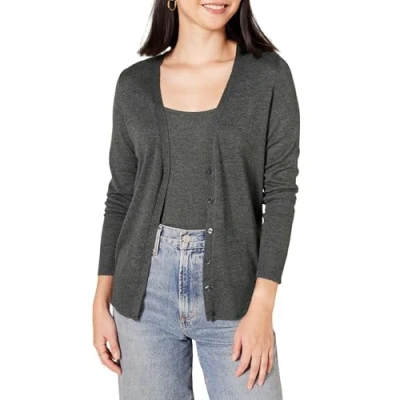 Afbeelding van Amazon Essentials Dames lichtgewicht V hals vest trui (verkrijgbaar in grote maten), houtskool heather, 6X