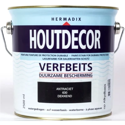 Afbeelding van Hermadix Houtdecor Verfbeits Dekkend 630 Antraciet 2,5 liter Tuinbeits