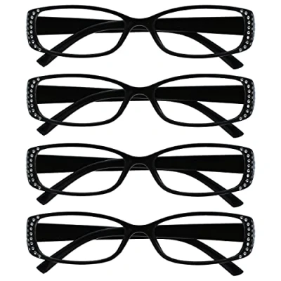 Afbeelding van Leesbril Zwarte Diamonte Stijl Lezers Waarde 4 Stuks Ontwerper Vrouwen Dames UVR4093BK +3,00