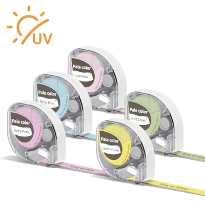 Afbeelding van 5 Pack Phomemo P12 label tape, 12 mm x 4 m, grijs op meerkleurig, compatibel met &amp; Dymo LetraTag LT labelmaker, gelamineerd voor binnen en buiten gebruik