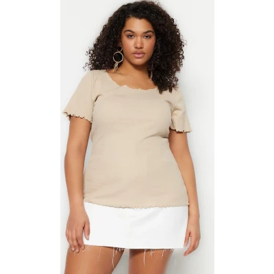 Afbeelding van Trendyol Zwarte Geribbelde Poolkraag Gebreide Blouse In Grote Maten Tbbss23Bf00010