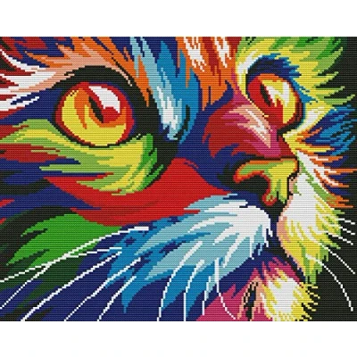 Afbeelding van Awesocrafts Kruissteekkits, kleurrijke kat kitten dieren schattige gemakkelijke patronen kruissteken borduurpakket benodigdheden Kerstmis, geteld (Kleurrijke kat, geteld)