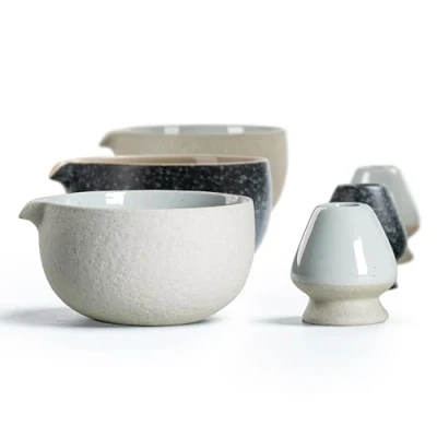 Afbeelding van TEANAGOO Japanse natuurlijke steentextuur Matcha Chawan met gardesteun, 510ml. K13, Lt. Grey, Thee Bowl, Keramische Bowls voor Matcha, Bowl