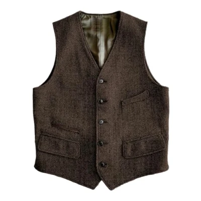 Afbeelding van Solovedress Wollen kostuumvest, formeel, regular fit, vest, pak, vest voor bruiloft, koffie, L
