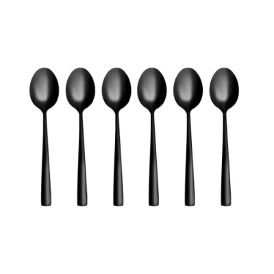 Afbeelding van Otto Koning Leipzig Roestvrijstalen theelepels, 12 theelepels met spiegelglans, koffielepels modern en elegant design. (6 Stuks Zwart)