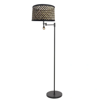 Afbeelding van Steinhauer Stang vloerlamp, LED leeslampje, zwart/naturel vlechtwerk