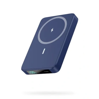 Afbeelding van HETP Magnetische powerbank, 10800 mAh, draadloze externe accu, PD 20 W, USB C ingang/uitgang, snel opladen, draagbare oplader met led display, compatibel Magsafe iPhone 16/15/14/13/12 serie, blauw
