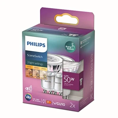 Afbeelding van Philips LED SceneSwitch spot dimbaar GU10 3,5W 355lm 2200K+2500K+27…