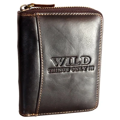 Afbeelding van WILD THINGS ONLY !!! Herenportemonnee van echt leer met ritssluiting rondom en RFID bescherming, Bruin