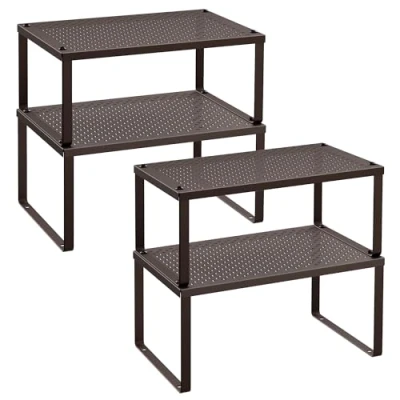 Afbeelding van SONGMICS Kruidenrek Set van 2 Keukenplank Keukenorganizer Keukenkruidenhouder Uitbreidbaar Stapelbaar Klein Plank Metaal Bruin KCS01BR