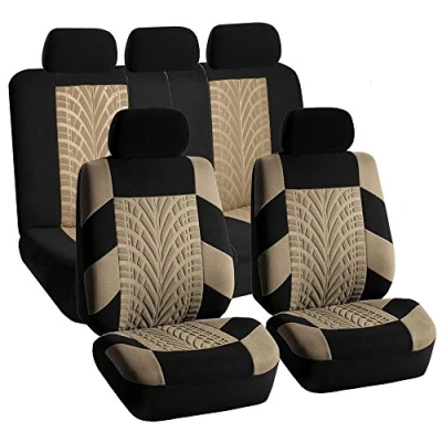 Afbeelding van FH Group Autostoelhoezen volledige set premium stof universele pasvorm, auto, lage achterkant voor wasbare stoelhoezen, airbag compatibel, split bank achterbank SUV, sedan beige