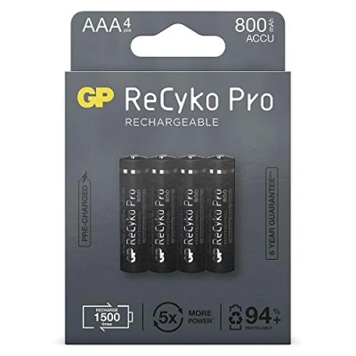 Afbeelding van GP ReCyko Pro AAA 800 mAh 1.2V Oplaadbare NiMH Batterij 4 Stuks